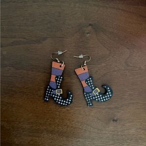 Whimsical Witch Boot Earrings - Black, Orange, Purple